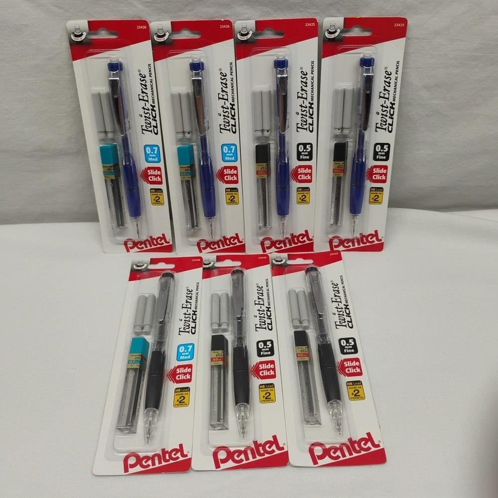 Bulk Buy 7pc Pentel Twist Erase Fine‎ Click #2 Mechanical Pencil Lead/Erasers